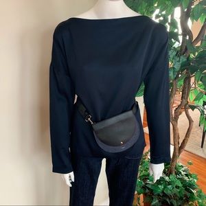 Vince Long Sleeve Silk Top, Sz L, Navy Blue